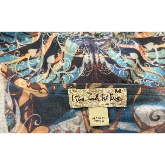 Live and Let Live Sz M Blue bohemian Shirt soft hippie Y2K Flutter Sleeve Tunic - Picture 5 of 5